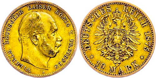Prussia 10 Mark, 1874, A, Wilhelm ... 
