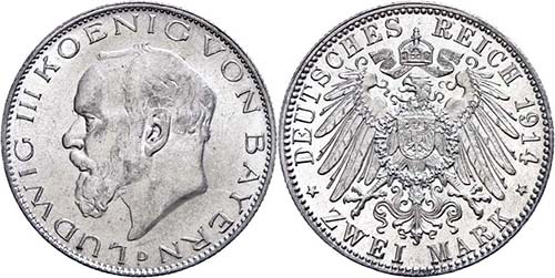 Bayern 2 Mark, 1914, Ludwig III., ... 