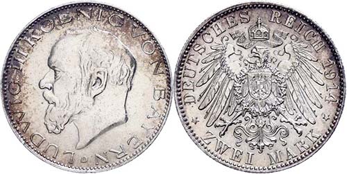 Bavaria 2 Mark, 1914, Ludwig III., ... 