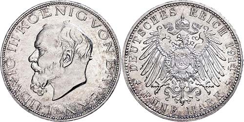 Bavaria 5 Mark, 1914, Ludwig III., ... 