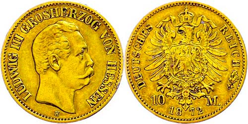 Hesse 10 Mark, 1872, Ludwig III., ... 