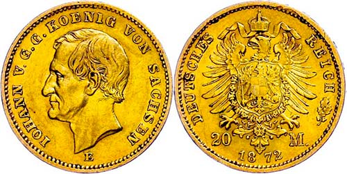 Saxony 20 Mark, 1872, Johann, ... 