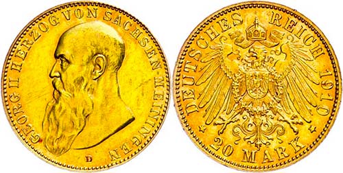 Sachsen-Meiningen 20 Mark, 1910, ... 