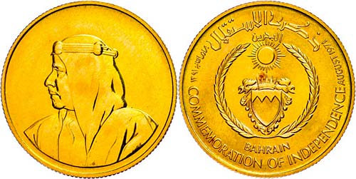 Bahrain 10 Dinars, Gold, 1971, on ... 