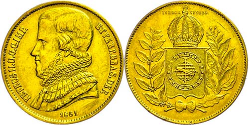 Brazil 20000 rice, Gold, 1851, ... 