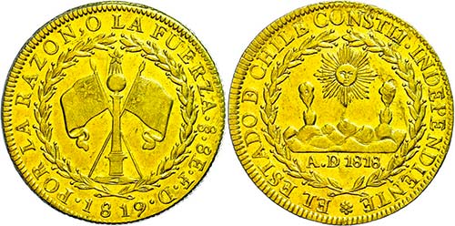 Chile 8 Escudos, Gold, 1819, So ... 