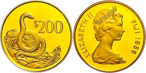 Fiji 200 Dollars, Gold, 1986, ... 
