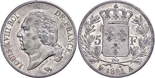France 5 Franc, 1821, Louis XVIII, ... 