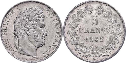 France 5 Franc, 1845, Louis ... 