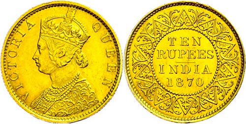 India 10 Rupees, Gold, Victoria, ... 