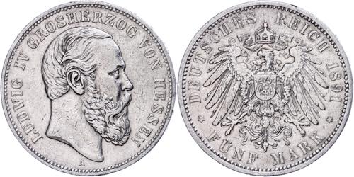 Hesse 5 Mark, 1891, Ludwig IV., ... 