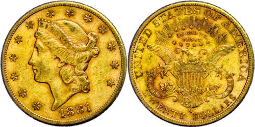 Coins USA 20 Dollars, Gold, 1881, ... 