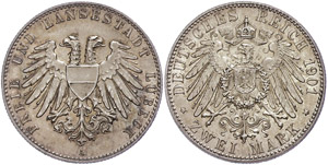 Lübeck 2 Mark, 1901, vz-st., ... 