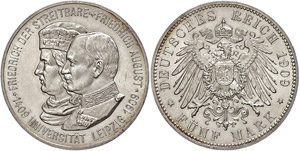 Sachsen 5 Mark, 1909, Friedrich ... 