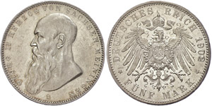 Sachsen-Meiningen 5 Mark, 1902, ... 