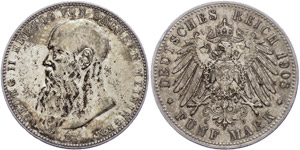 Sachsen-Meiningen 5 Mark ,1908, ... 