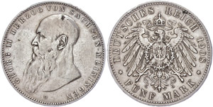 Sachsen-Meiningen 5 Mark ,1908, ... 