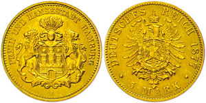 Hamburg 5 Mark, 1877, ss., ... 