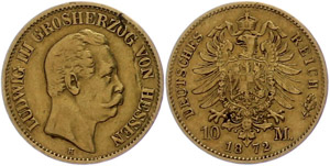 Hessen 10 Mark, 1872, Ludwig III., ... 