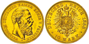 Preußen 10 Mark, 1888, Friedrich ... 