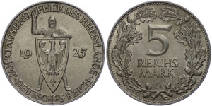 Münzen Weimar 5 Reichsmark, 1925, ... 