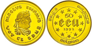 Belgien 50 Ecu, 1991, Gold, Karl ... 