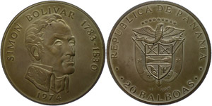 Bolivien 20 Balboas Silber, 1974, ... 