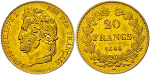 Frankreich 20 Francs, 1844 W ... 