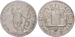 Italien Genua, 8 Lire, 1796, Dav. ... 