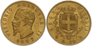 Italien 20 Lire, 1863, Gold, ... 