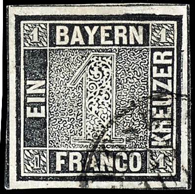 Bavaria 1 Kr. Black, plate 2, ... 