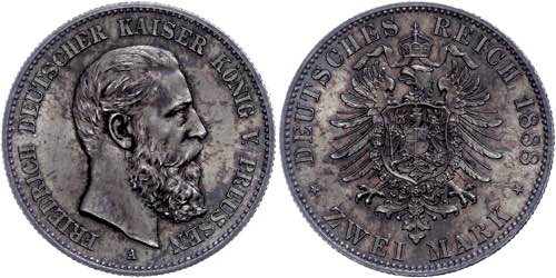 Prussia 2 Mark, 1888, Friedrich ... 