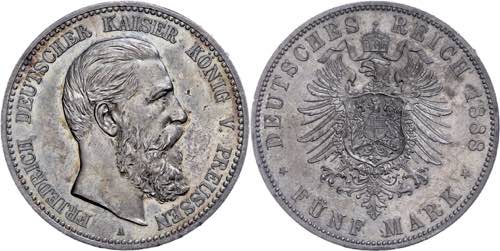 Prussia 5 Mark, 1888, Friedrich ... 