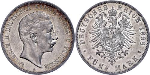 Prussia 5 Mark, 1888, Wilhelm II., ... 
