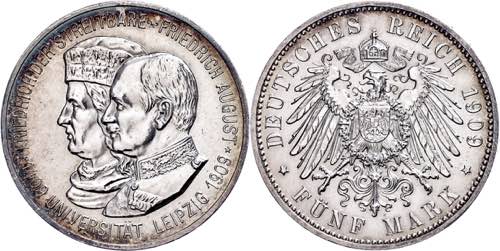 Sachsen 5 Mark, 1909, Friedrich ... 