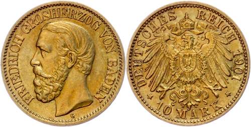 Baden 10 Mark, 1901, Friedrich I., ... 