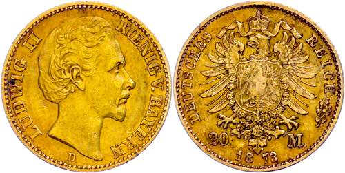 Bayern 20 Mark, 1873, Ludwig II., ... 