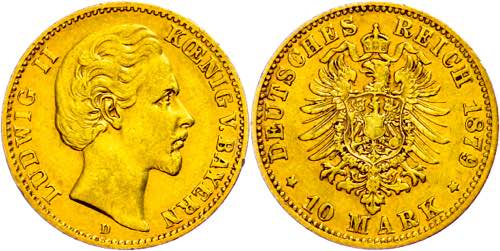 Bayern 10 Mark, 1879, Ludwig II., ... 