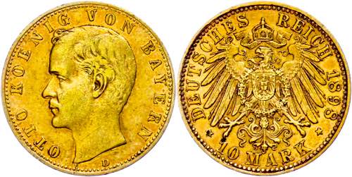 Bavaria 10 Mark, 1898, Otto, ss. ... 