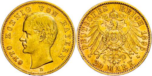 Bavaria 20 Mark, 1895, Otto, small ... 