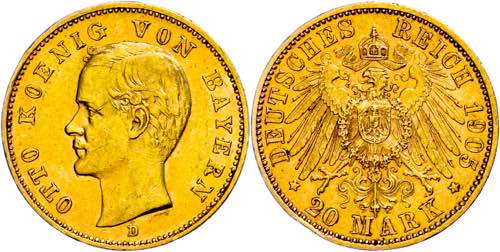 Bavaria 20 Mark, 1905, Otto, edge ... 