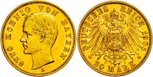 Bavaria 20 Mark, 1905, Otto, ... 