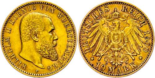 Württemberg 10 Mark, 1900, ... 