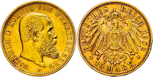 Württemberg 10 Mark, 1902, ... 