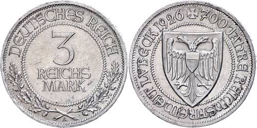 Münzen Weimar 3 Reichsmark, 1926, ... 