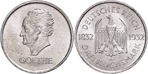 Münzen Weimar 3 Reichsmark, 1932, ... 