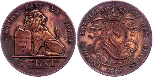 Belgium 5 Centimes, 1856, Leopold ... 