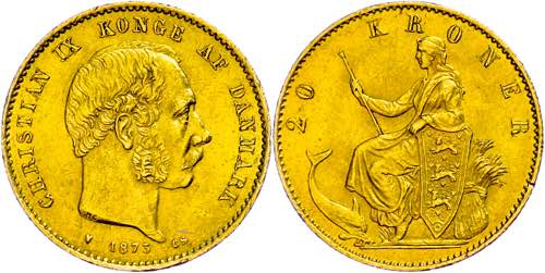 Denmark 20 coronas, Gold, 1873, ... 