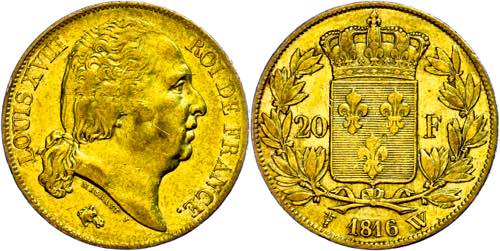 France 20 Franc, Gold, 1816, Louis ... 