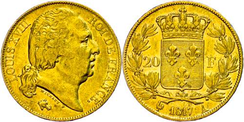 France 20 Franc, Gold, 1817, Louis ... 